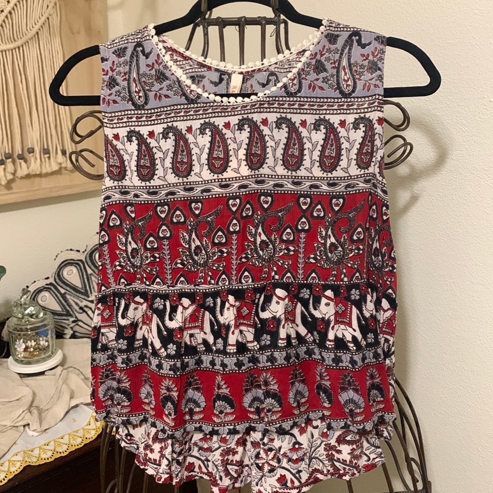 RAGA Dreamweaver Boho Paisley Elephant Print Tank Size Small